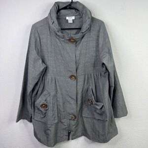 Dorman Jacket Womens XL Gray Textured Funnel Neck Hood Lagenlook Utility Coastal